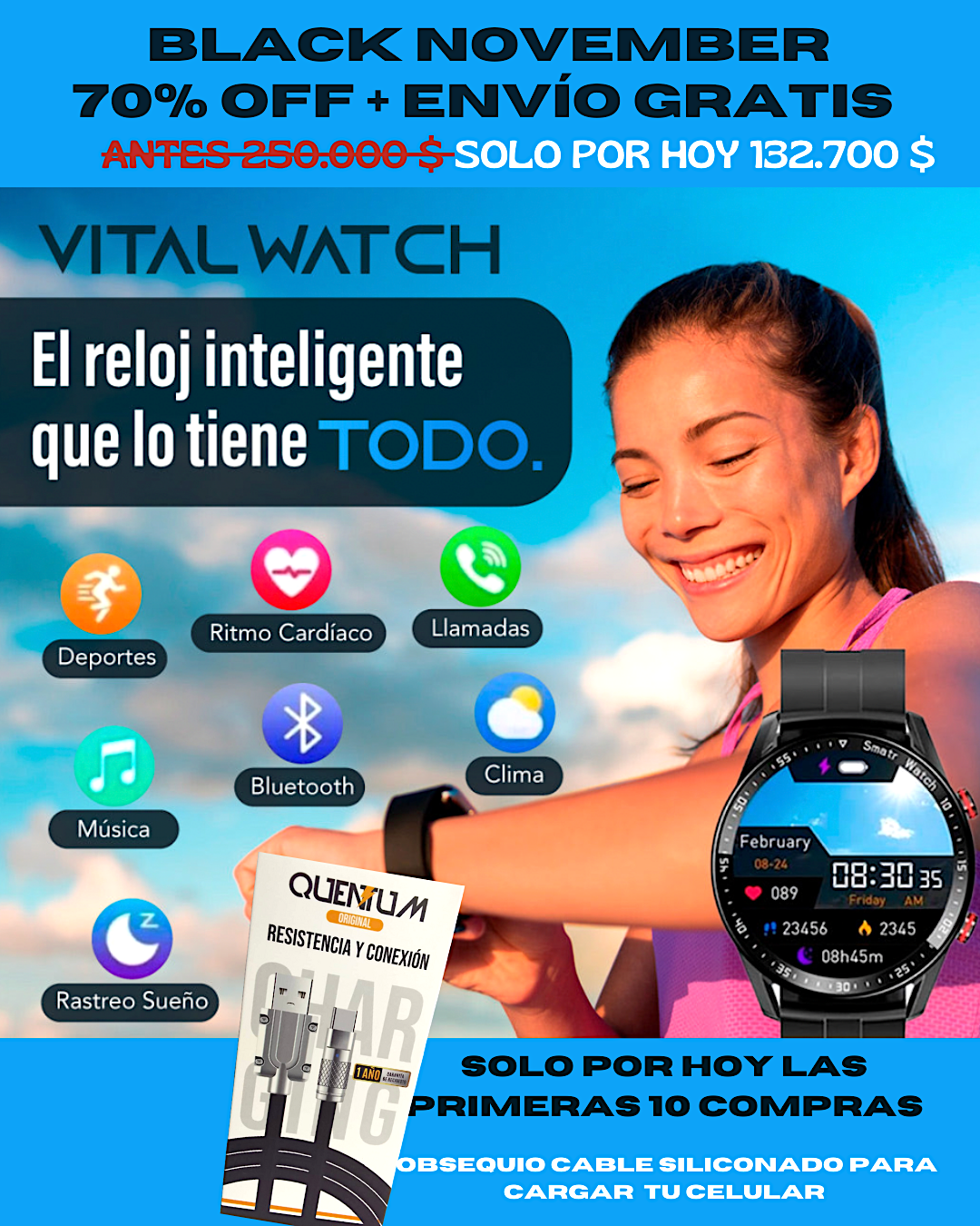 70% OFF 💥 RELOJ INTELIGENTE VITAL WATCH✅