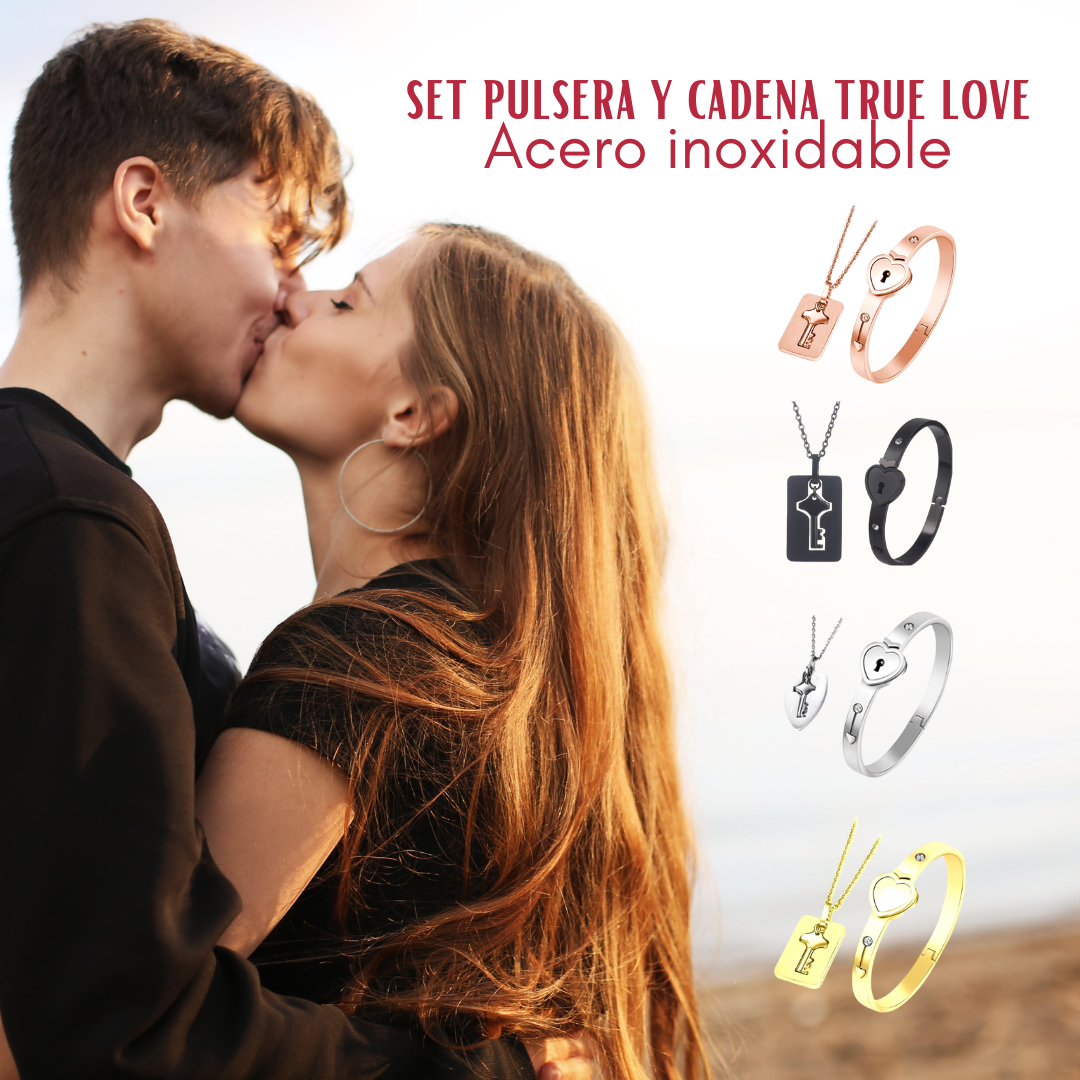 PRODUCTO EXCLUSIVO SET DE JOYERIA TRUE LOVE: CADENA + PULSERA ACERO INOXIDABLE✅
